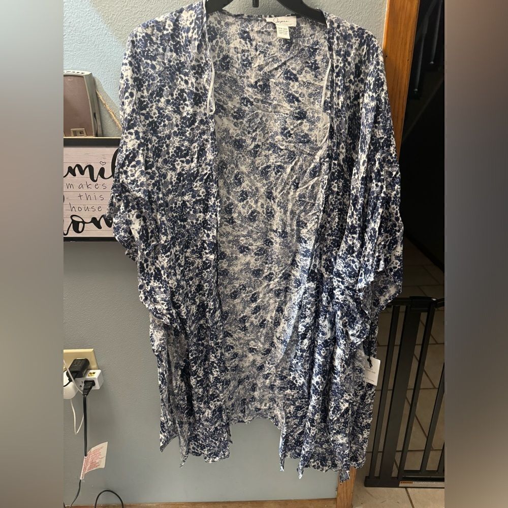 Japna NWT Floral Kimono One Size Blue Boho Open Front Lightweight Duster Layer